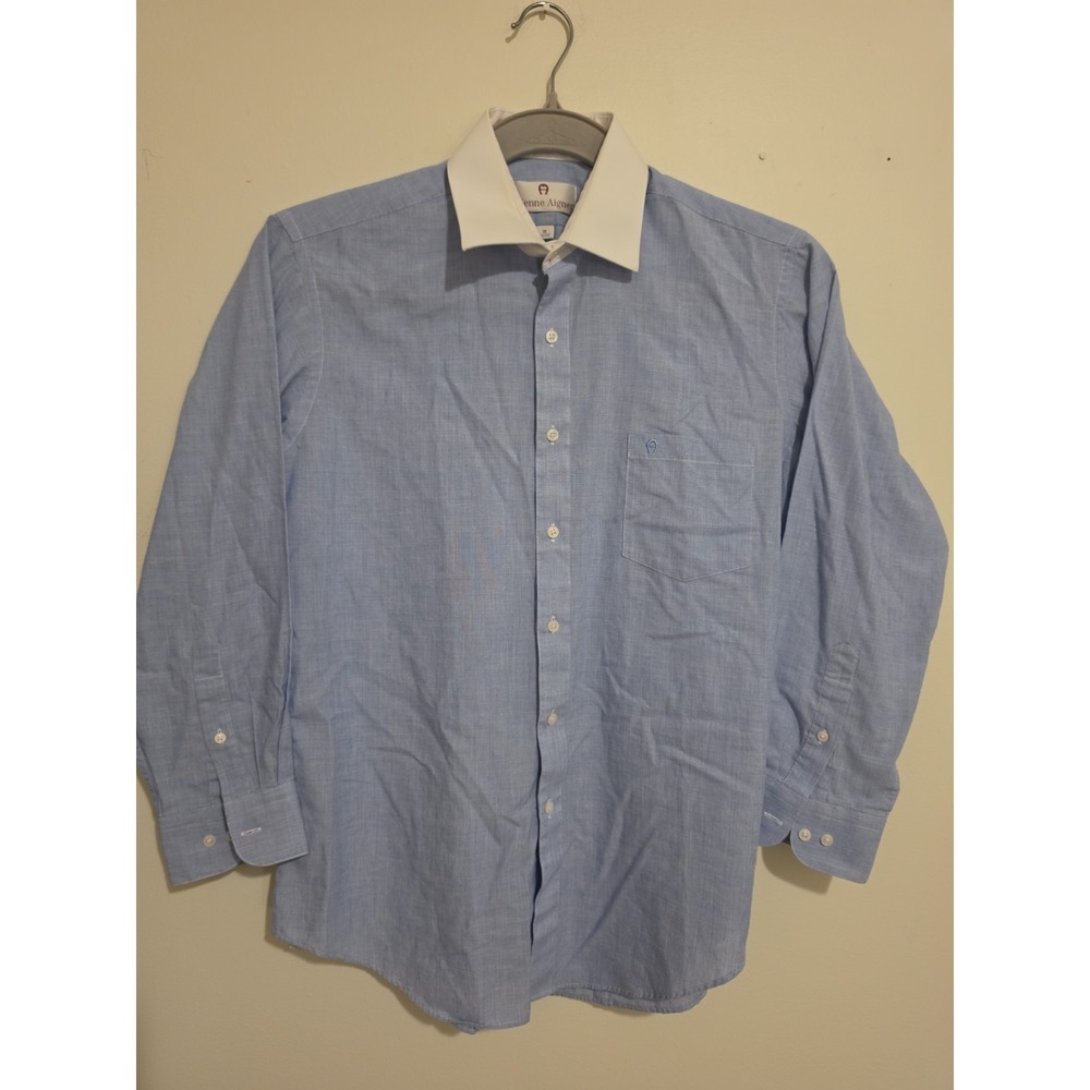 Vintage Etienne Aigner Blue Button Down Shirt White Collar Size 16 32/33